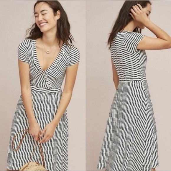 Anthropologie Paladino Maeve blue/ black and white midi stripped dress size S - Picture 1 of 13